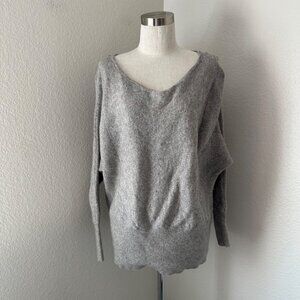 Free People Cashmere Blend Sweater Blend Boat Neck Long Dolman Sleeve Ribbed Gra